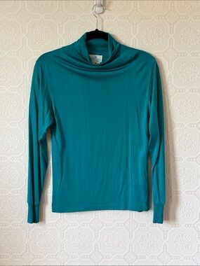 Vintage WinterSilks Teal Silk Turtleneck Top Size Small